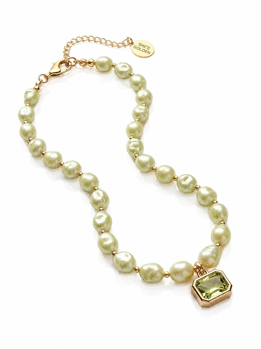 Sunlit Sage Pearl Necklace